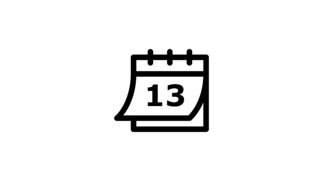 Minimalist black line of a wall calendar showing the number thirteen on a white background