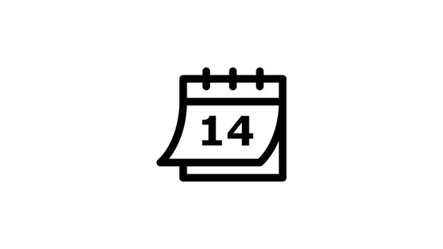Minimalist black line of a wall calendar showing the number fourteen on a white background