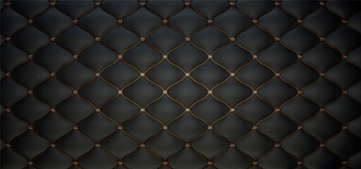 Naklejka premium Tufted Upholstery Detail: A close-up view of a luxurious tufted upholstery, featuring diamond-shaped patterns with golden stud accents, creating an elegant and sophisticated texture.
