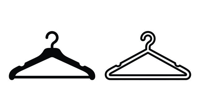 Clothes hangers flat design black and white outline