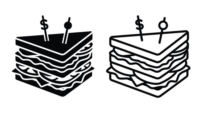 Sandwich stack icons with dollar sign and olive black and white