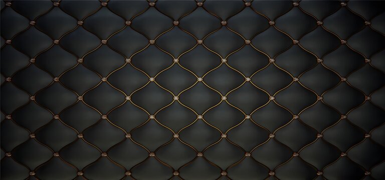 Tufted Upholstery Detail: A close-up view of a luxurious tufted upholstery, featuring diamond-shaped patterns with golden stud accents, creating an elegant and sophisticated texture.