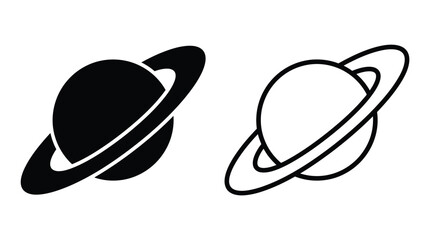 Saturn planet silhouette black and white line art © Kaium
