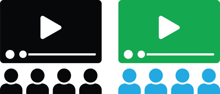 Play button with audience icons comparison