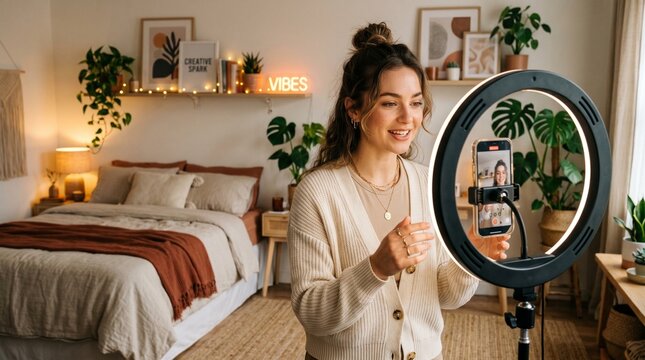 Female Content Creator Recording Social Media Video