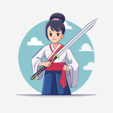 Anime Girl Warrior with Katana Sword