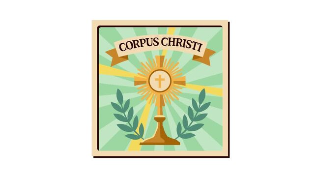 Spiritual Corpus Christi themed footage featuring a golden monstrance, radiant light, and sacred Christian symbols. Ideal for religious celebrations, worship events, church presentations