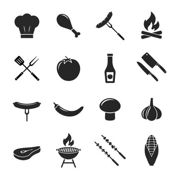 Barbeque icons. Vector flat illustration. White background.