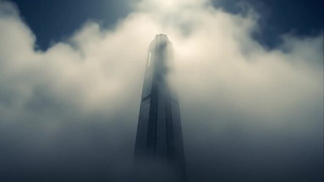 tall building in the foggy clouds.