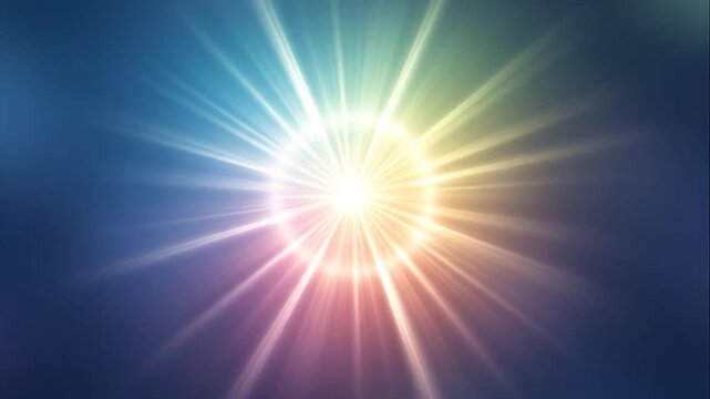 Vibrant sunburst with colorful rays shining brightly.