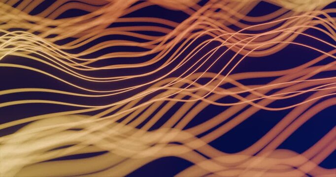 Abstract golden wave lines on dark blue background looping animation