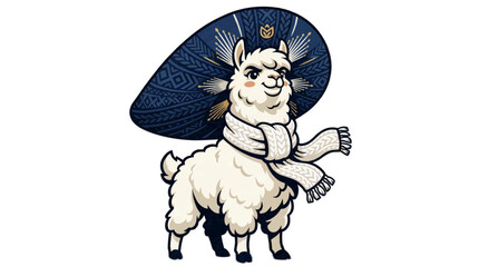 Fototapeta premium Cute Llama Wearing a Scarf and a Decorative Hat Pet in the 2026 soccer world championship