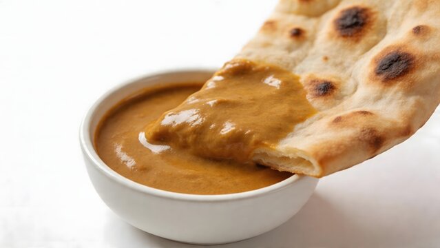 Naan bread dipped in curry sauce