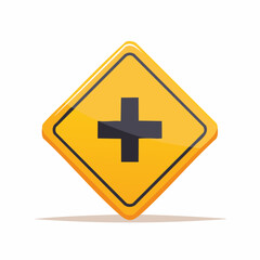 Fototapeta premium Yellow Diamond Warning Sign with Black Plus Symbol