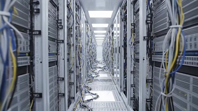 Rows of computer servers in a data center.