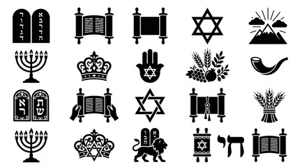 Obraz premium A set of Jewish symbols and icons on transparent background