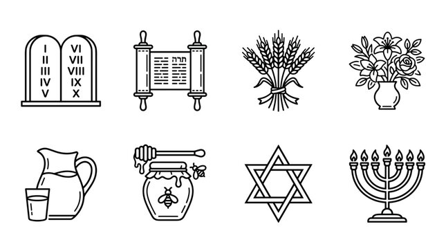 A set of Jewish symbols and icons on transparent background