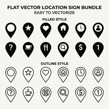 Flat Vector Location Sign Bundle With Map Pin