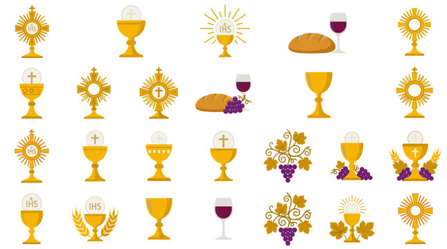 A set of Christian communion icons on transparent background