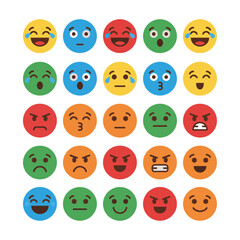 Fototapeta premium Set of expressive emoji faces with diverse emotions arranged in a grid pattern isolated on white background minimalist communication concept