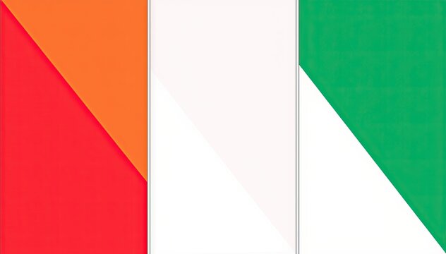 A tricolor flag featuring vertical bands of orange, white, and green with a diagonal fold effect across each section