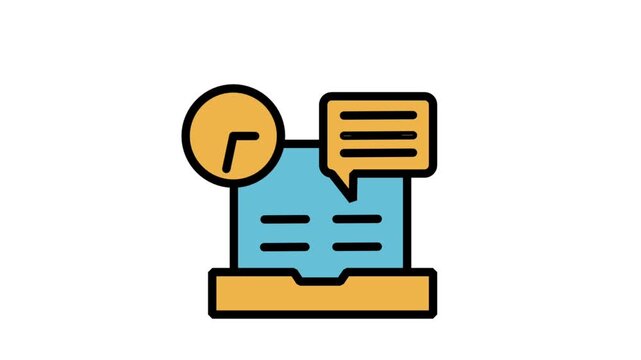 Animated icon of a laptop online working process tracked by a time deadline clock graphic.