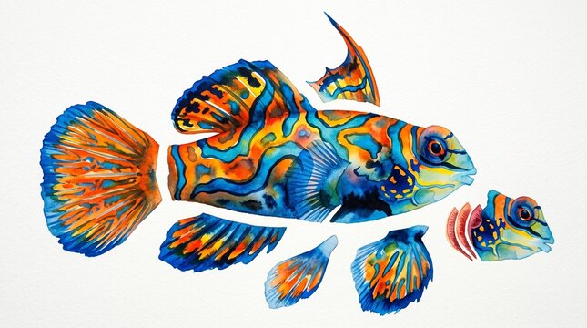 colorful vibrant orange blue puzzle marine animal illustration art design decorative multicolored yellow black pattern abstract creative cutout pieces composition eye fins scales