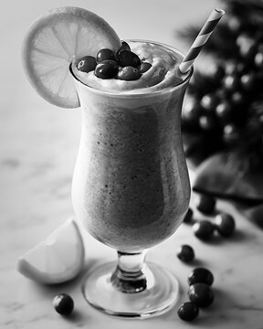 Cranberry orange milkshake with fresh fruit garnish in a glass