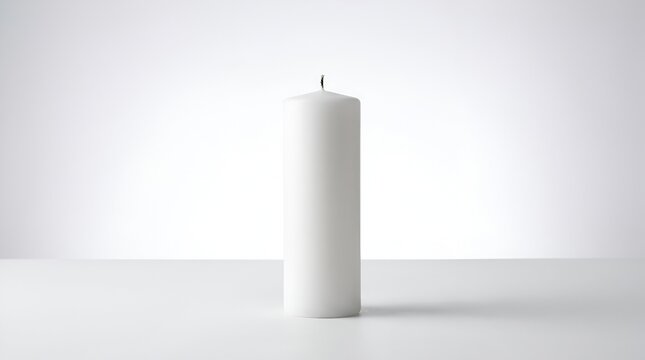 Large white pillar candle on plain white background.