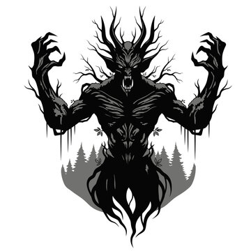 Dark Forest Guardian Monster Silhouette - Scary Creature with Branches