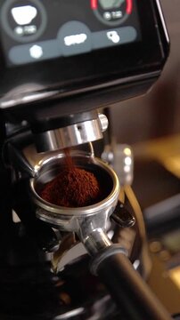 A professional bartender prepares fresh coffee in a stylish caf&eacute; atmosphere. Close-up details, steam, coffee aroma, and cinematic lighting create a cozy premium hospitality scene perfect for caf&eacute;s, re