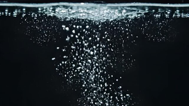 Bubbles Rising Through Dark Water Surface Underwater View.