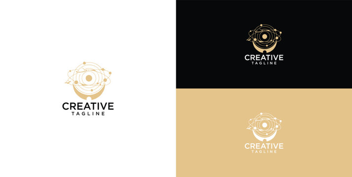 Elegant abstract logo design featuring interconnected cosmic elements symbolizing global reach, innovation, and creative technology for modern businesses