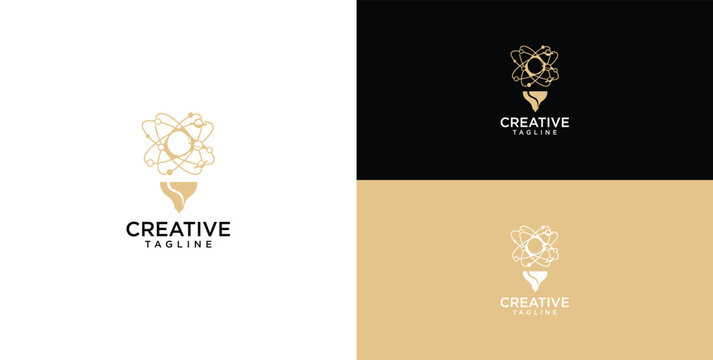 Sleek Creative Industry Logo Template Featuring an Abstract Atomic Light Bulb Graphic, Symbolizing Inventive Thinking, Knowledge, and Strategic Development for Modern Businesses