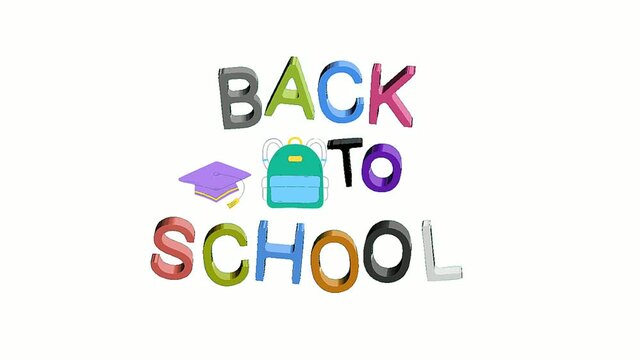 Back to School Celebration with Colorful 3D Letters, Graduation Cap, and Backpack - Perfect for Educational Greetings and Promotional Materials