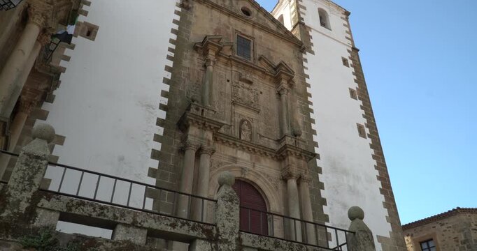 The Baroque Iglesia de San Francisco Javier in the Plaza de San Jorge in the historic old town of C&aacute;ceres in the Spanish region of Extremadura