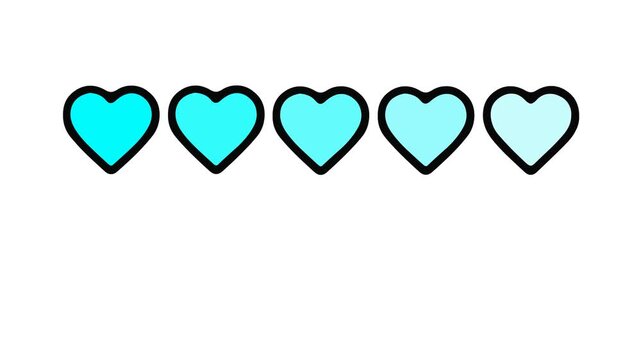 Loading Animation Video Five cyan hearts illustrating a rating scale or progress indicator for digital interface designs Transparent Background