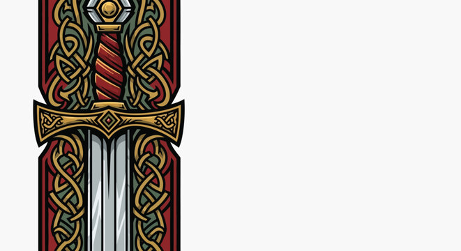 Ornate Viking Sword with Celtic Knotwork - Ancient Weapon Illustration