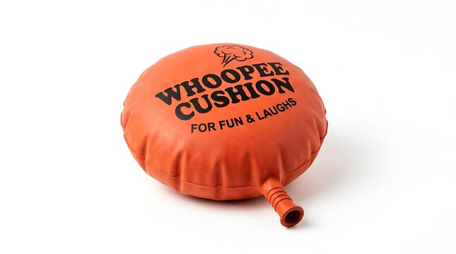 Orange inflatable whoopee cushion novelty prank toy.