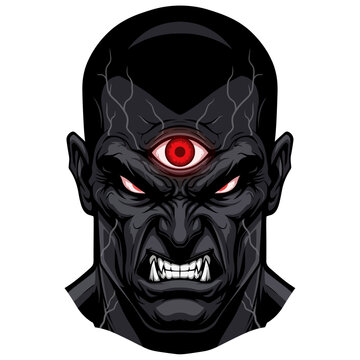 Scary Cyclops Monster Face, Evil Red Eye, Angry Expression, Dark Character Art