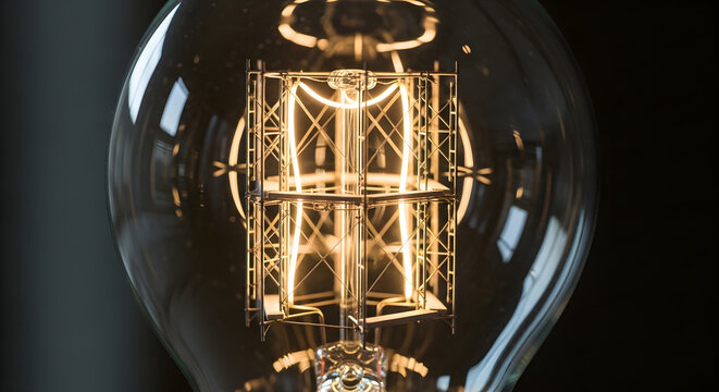 Close-up of a vintage Edison-style light bulb showcasing its intricate filament design and glowing warm light
