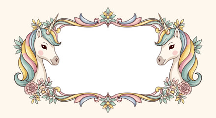 Whimsical Unicorn Frame with Pastel Floral Accents © samsul