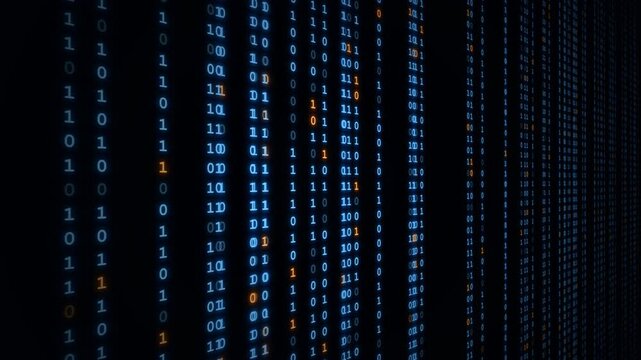 3D Binary Code Data Stream in Blue with Depth of Field for Cyber Security and Cloud Computing