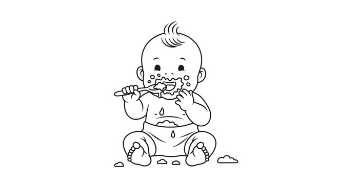 Baby eating a piece of food.