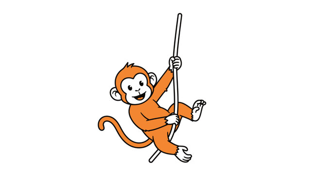 Cartoon monkey hanging from rope.