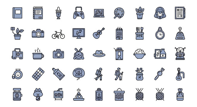 Collection of various line icons.