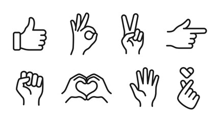 Fototapeta premium editable stroke expressive hand gesture outline icon collection featuring like peace finger heart and pointing symbols