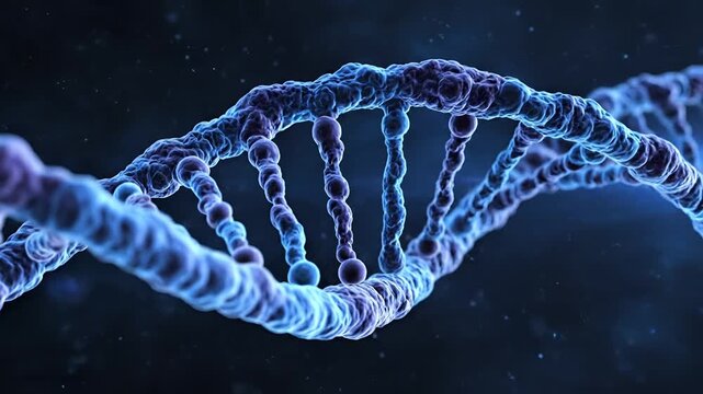 Abstract 3D DNA Helix Structure Animation Blue Glowing.