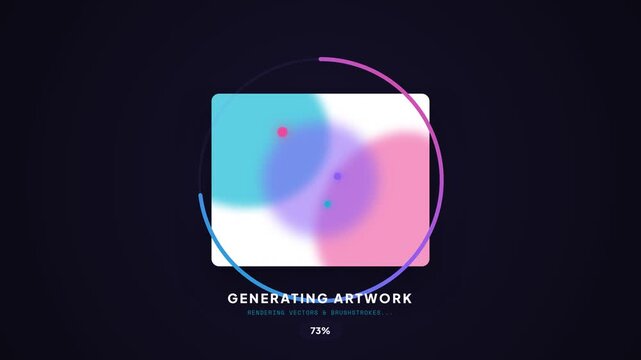 A futuristic 3D rendering loading animation with wireframe elements appears on screen.