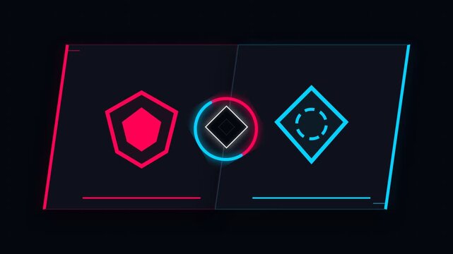 A futuristic gaming loading interface with neon-lit shapes and lines.